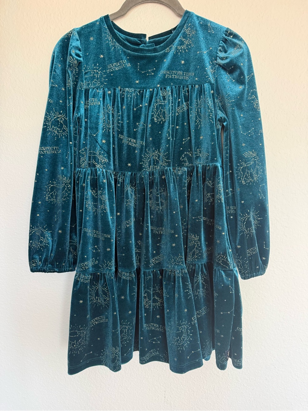Harry Potter themed Velvet Teal Patronus Elastic Waist Kids Dress